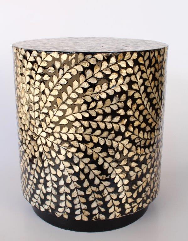 Black & Silver Leaf Capiz Garden Stool